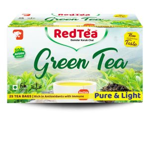 RedTea Premium Pure & Light Flavored Leaf Green Tea, Immune with Added Vitamin | Green Tea Box (25 Bags)