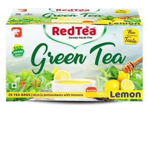 RedTea Premium Lemon Flavored Leaf Green Tea, Immune with Added Vitamin C | Green Tea Box 25 Bags