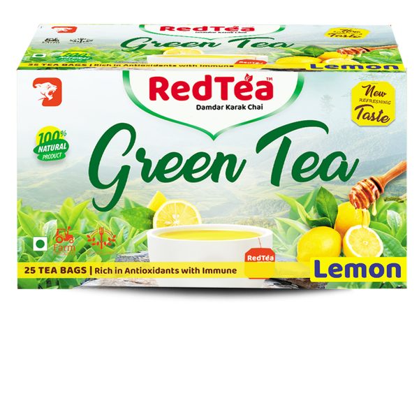 RedTea Premium Lemon Flavored Leaf Green Tea, Immune with Added Vitamin C | Green Tea Box 25 Bags