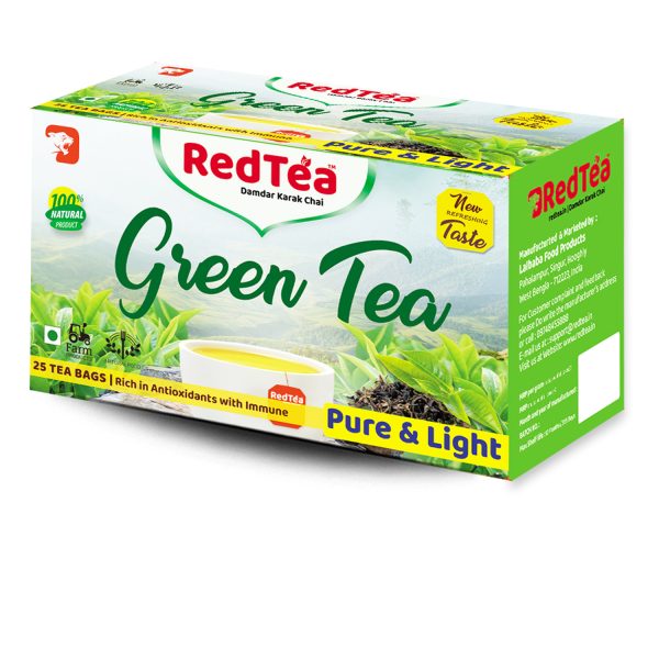 RedTea Premium Pure & Light Flavored Leaf Green Tea, Immune with Added Vitamin | Green Tea Box (25 Bags) - Image 2
