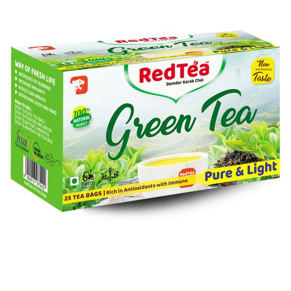 RedTea Premium Pure & Light Flavored Leaf Green Tea, Immune with Added Vitamin | Green Tea Box (25 Bags) - Image 3