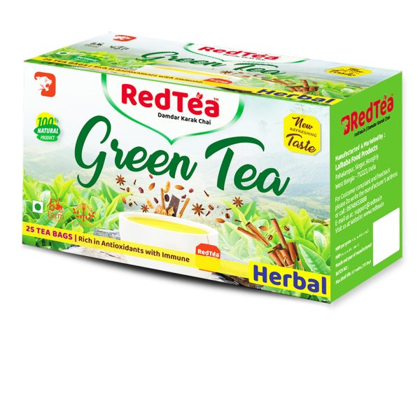 RedTea Premium Herbal Flavored Leaf Green Tea, Immune with Added Vitamin | Herbs Green Tea Box (25 Bags) - Image 2