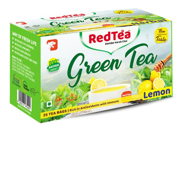 RedTea Premium Lemon Flavored Leaf Green Tea, Immune with Added Vitamin C | Green Tea Box 25 Bags - Image 3
