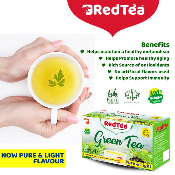 RedTea Premium Pure & Light Flavored Leaf Green Tea, Immune with Added Vitamin | Green Tea Box (25 Bags) - Image 6