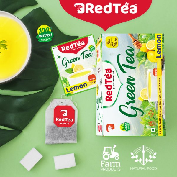 RedTea Premium Lemon Flavored Leaf Green Tea, Immune with Added Vitamin C | Green Tea Box 25 Bags - Image 6