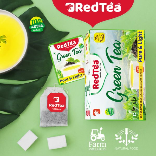 RedTea Premium Pure & Light Flavored Leaf Green Tea, Immune with Added Vitamin | Green Tea Box (25 Bags) - Image 7