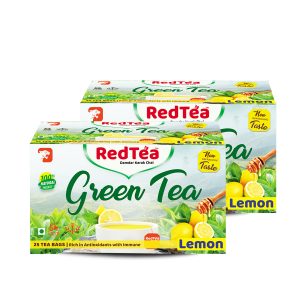 RedTea Premium Lemon Flavored Leaf Green Tea, Immune with Added Vitamin C | Green Tea  Box | Pack of 2 (50 Bags)