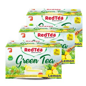 RedTea Premium Lemon Flavored Leaf Green Tea, Immune with Added Vitamin C | Green Tea  Box | Pack of 3 (75 Bags)