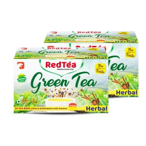 RedTea Premium Herbal Flavored Leaf Green Tea, Immune with Added Vitamin | Herbs Green Tea Box | Pack of 2 (50 Bags)