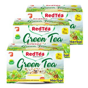 RedTea® Premium Herbal Flavored Leaf Green Tea, Immune with Added Vitamin | Herbs Green Tea Box | Pack of  (75 Bags)