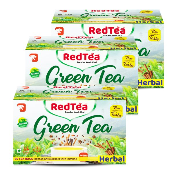 RedTea® Premium Herbal Flavored Leaf Green Tea, Immune with Added Vitamin | Herbs Green Tea Box | Pack of  (75 Bags)