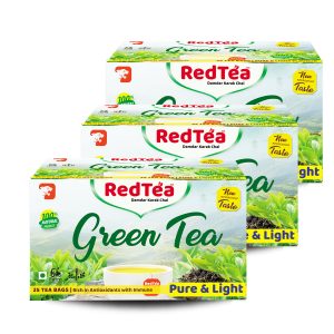 RedTea® Premium Pure & Light Flavored Leaf Green Tea, Immune with Added Vitamin | Green Tea Box Pack of 3 (75 Bags)