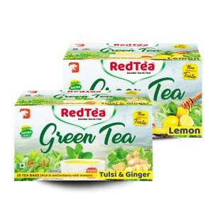 RedTea® Premium Pure & Light + Premium Lemon Flavored Leaf Green Tea, Immune with Added Vitamin | Green Tea Box Pack of 2 (50 Bags)